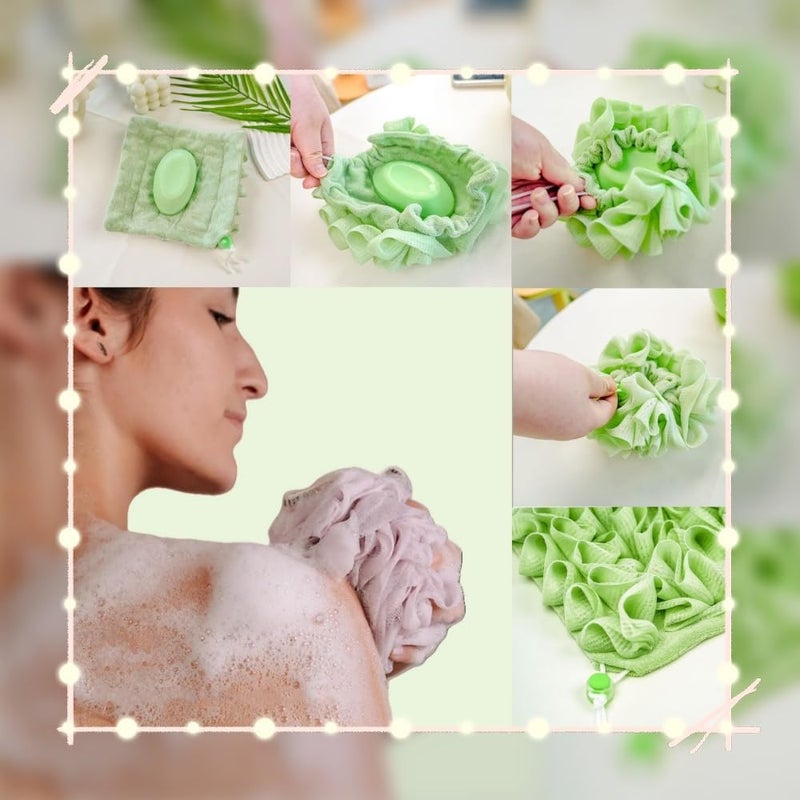 MOSYFEIBI Washcloth Loofah Combo 2-in-1 Loufee Wash Cloth That Holds Bar Soap-Exfoliation Mesh Shower Ball for Body Wash&Smooth Skin+Free Loofah Dish Towel - Image 4